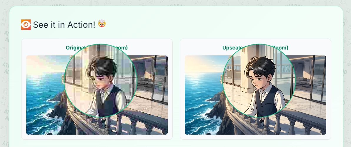 Before and after comparison showing AI upscaling detail