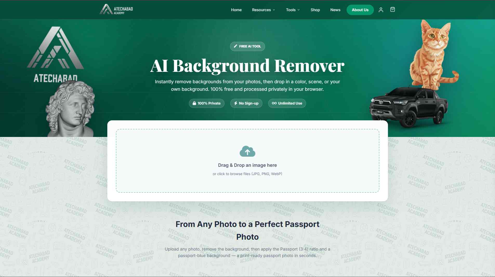 Atechabad AI Background Remover tool interface
