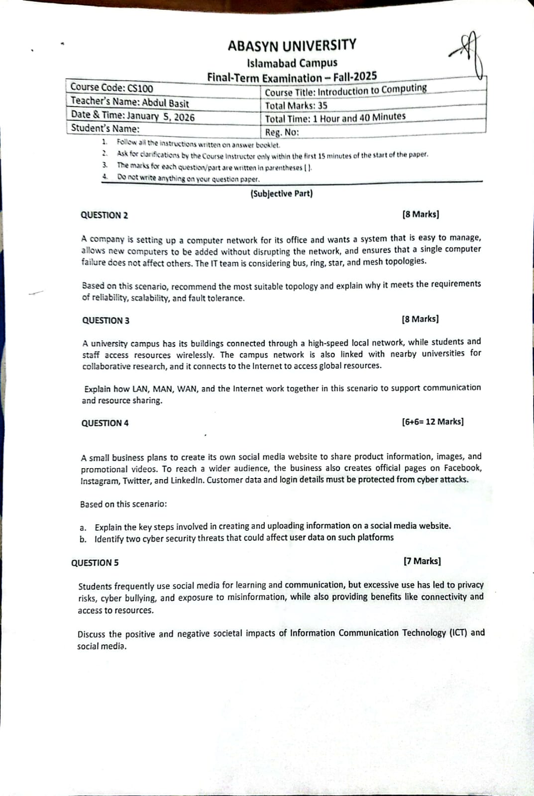Introduction To Computing CS100